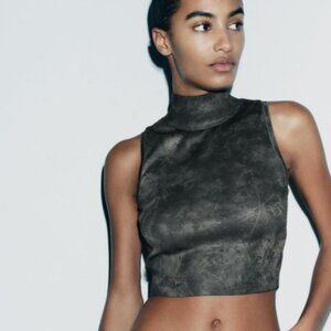 Zara Rib Sleeveless Mock Neck Crop Top Size M NWT